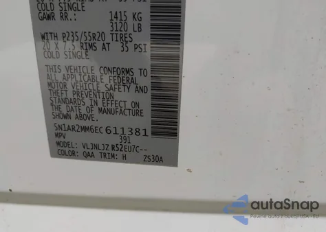 2014 Nissan Pathfinder S/Sv/Sl/Platinum from USA, damaged, VIN 5N1AR2MM6EC611381